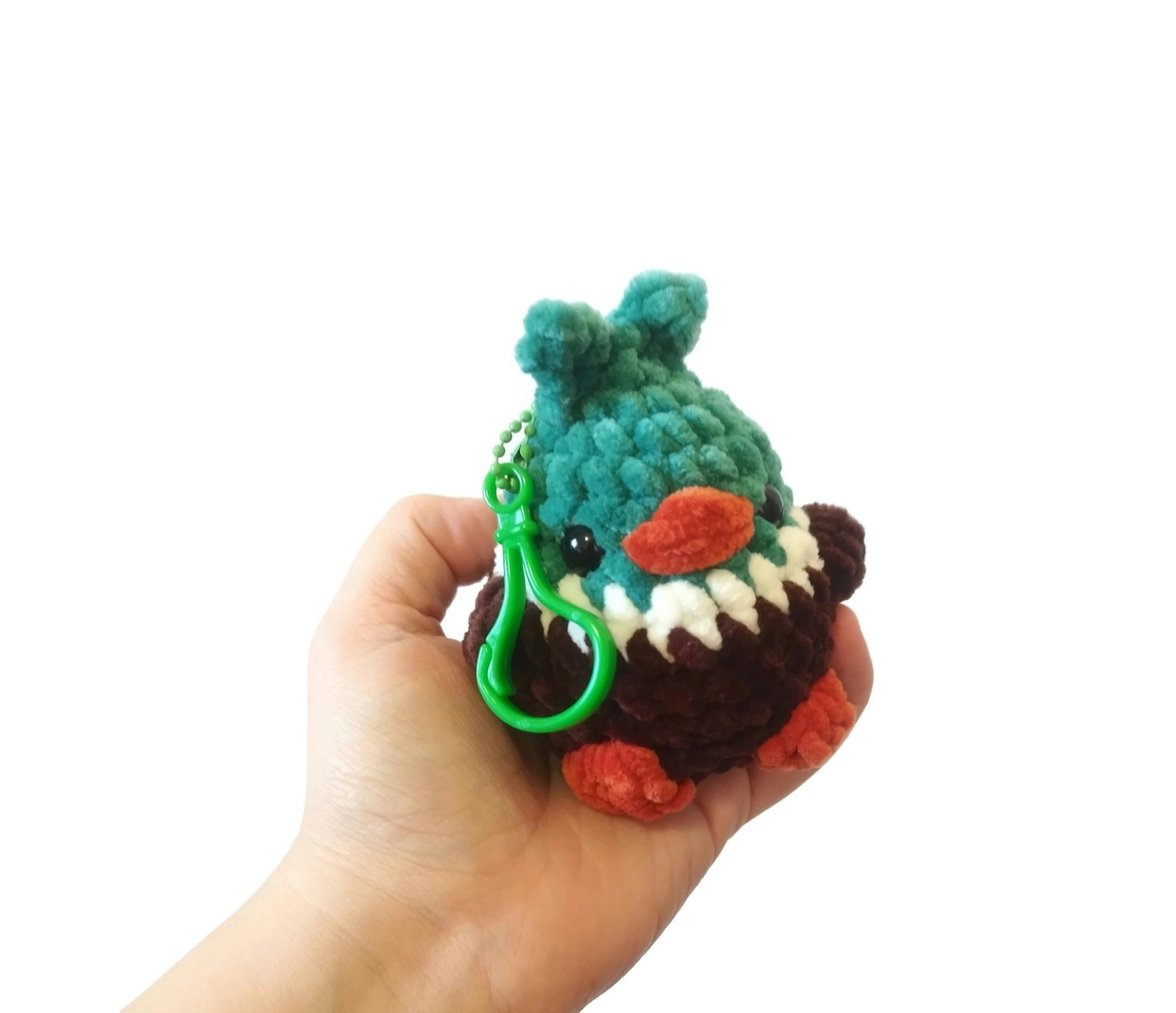 Handgjord virkad Nyckelring Gräsand i mjukt chenille garn • Plushie fågel • Backpack buddies • GAGA fågel