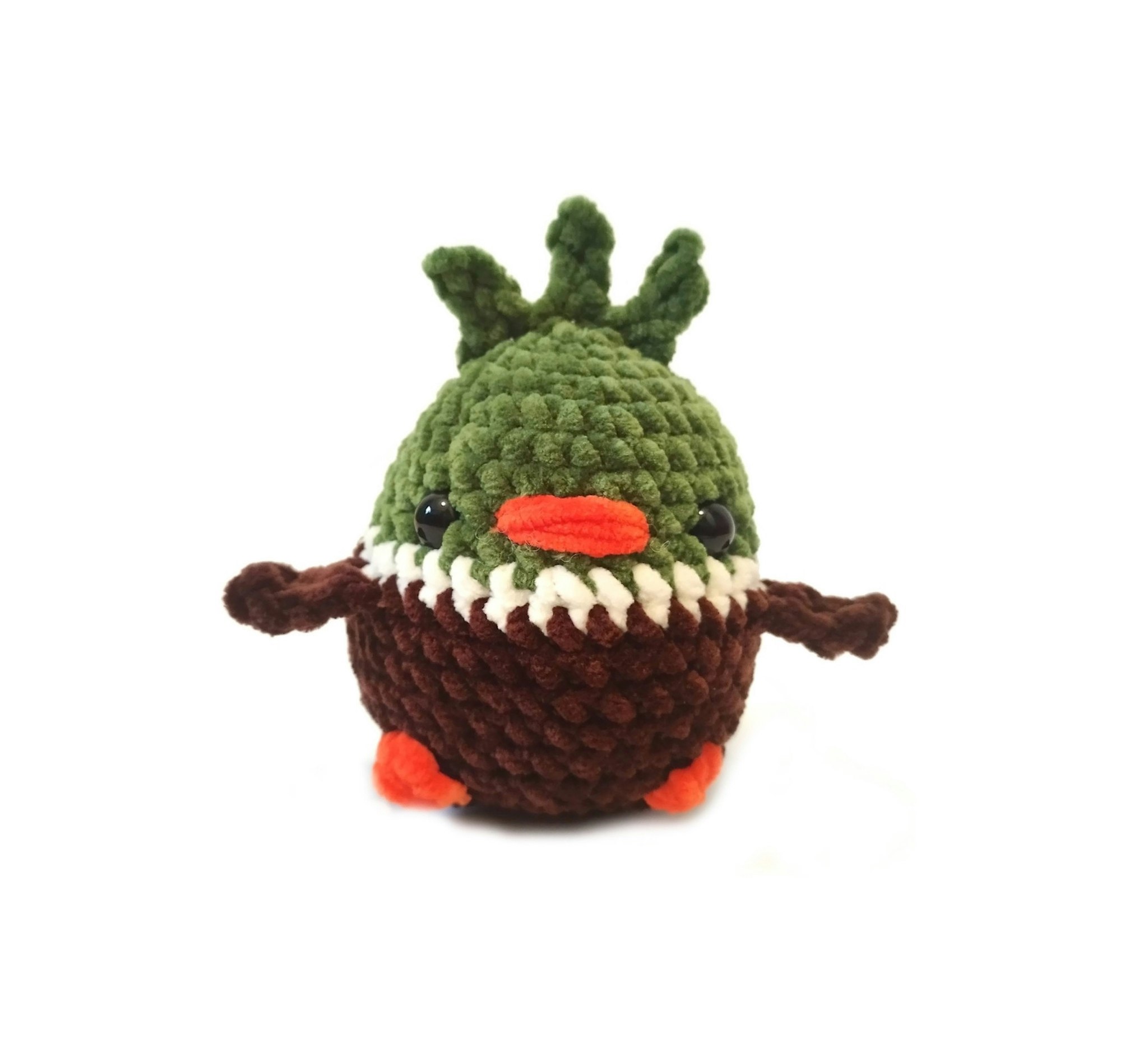 Handgjord virkad Gräsand i mjukt chenille garn • Plushie fågel • LULU fågel