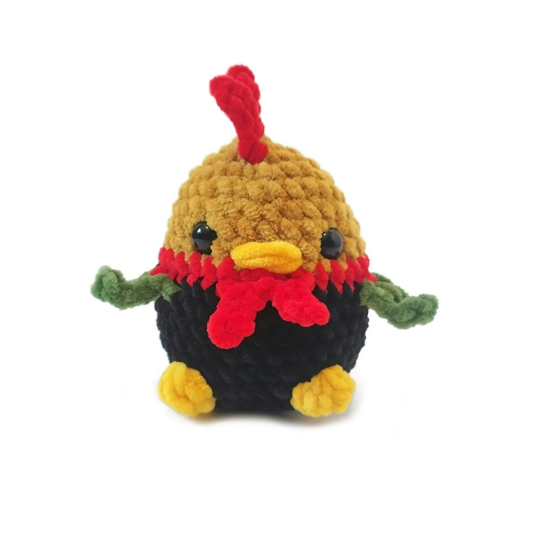 Handgjord virkad Tupp i mjukt chenille garn • Plushie fågel • LULU fågel