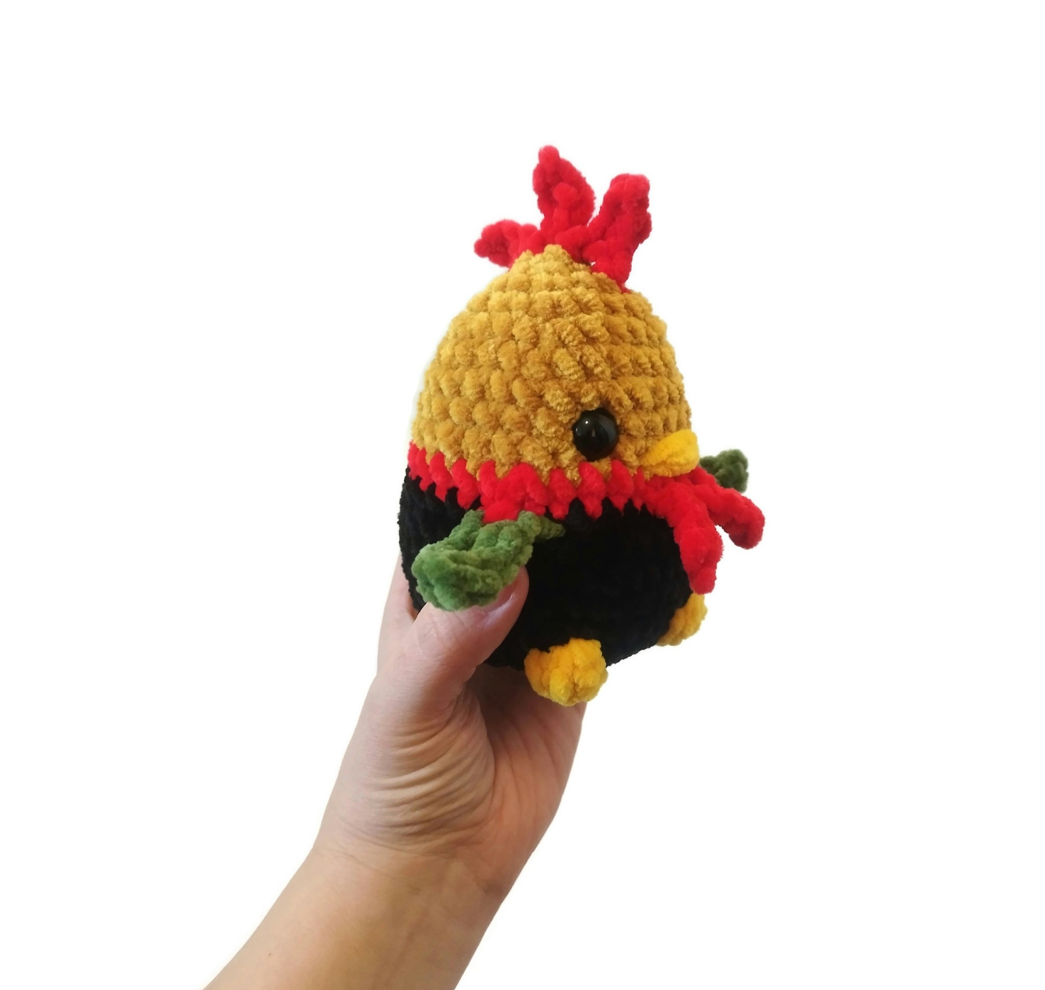 Handgjord virkad Tupp i mjukt chenille garn • Plushie fågel • LULU fågel