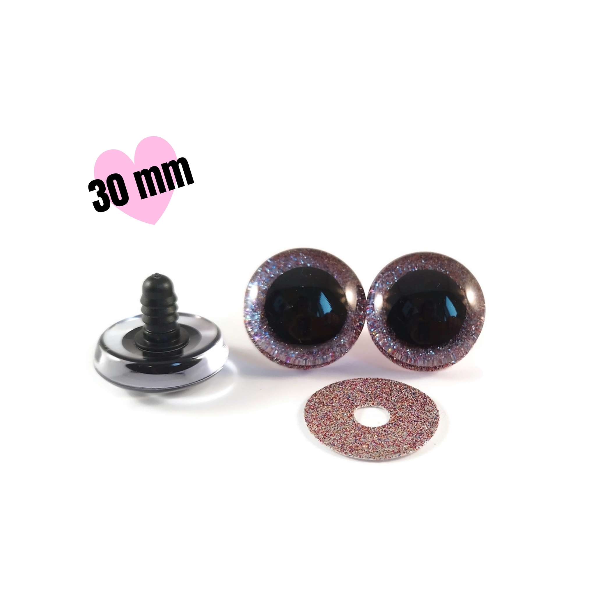 1 par STORA 3D Glitter säkerhetsögon MULTI 30 mm • amigurumi ögon • virka • safety eyes • nalleögon