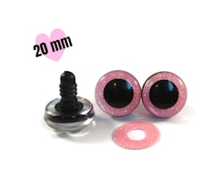 1 par STORA 3D Glitter säkerhetsögon ROSA 20 mm • amigurumi ögon • virka • safety eyes • nalleögon
