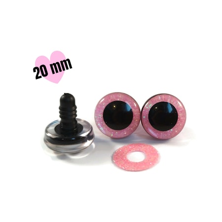 1 par STORA 3D Glitter säkerhetsögon ROSA 20 mm • amigurumi ögon • virka • safety eyes • nalleögon