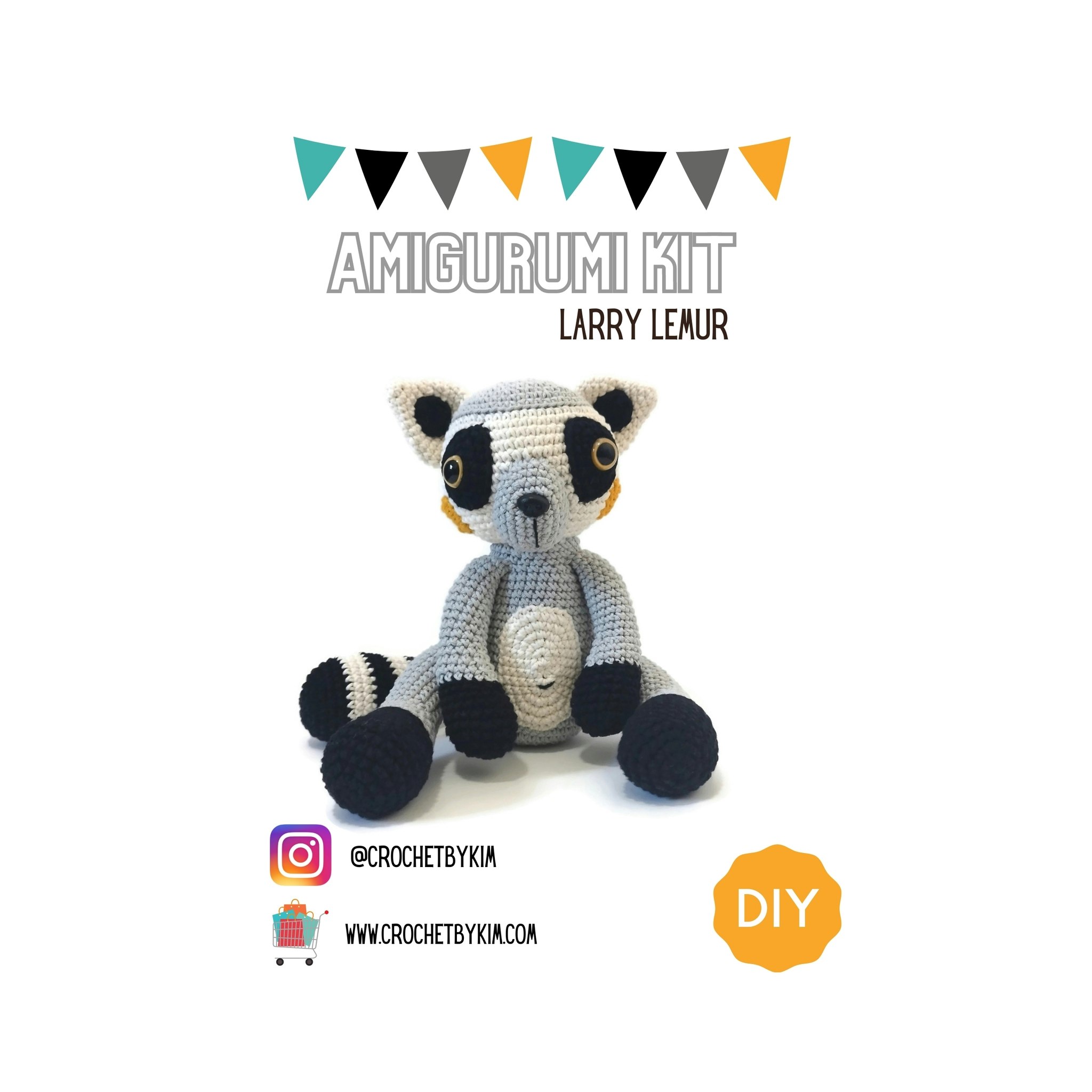 Amigurumi kit Lemur Larry • Virkset gosedjur • DIY-kit • Crochetbykim