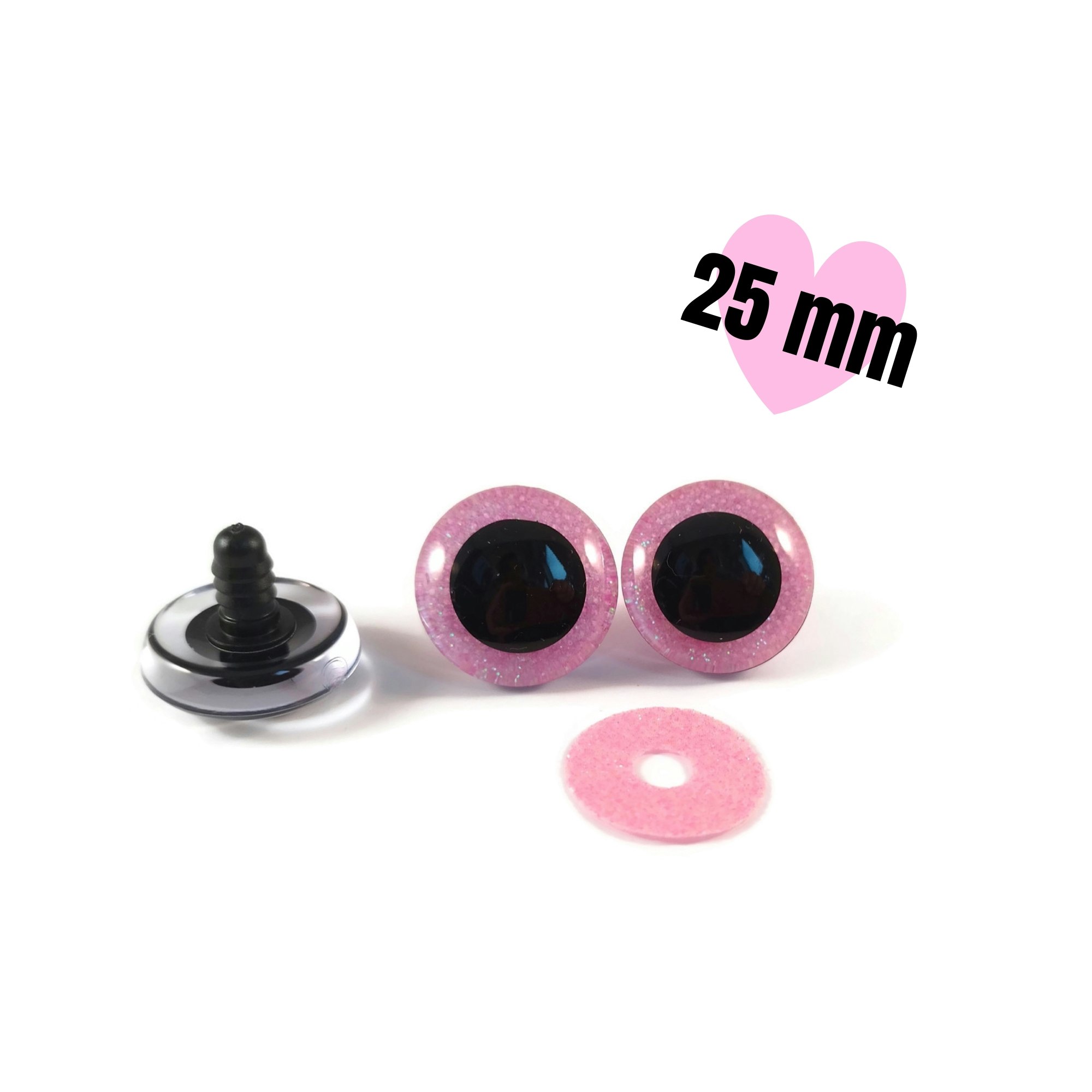 1 par 3D Glitter säkerhetsögon ROSA 25 mm • amigurumi ögon • virka • safety eyes • nalleögon