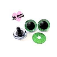 1 par 3D Glitter säkerhetsögon GRÖNA 25 mm • amigurumi ögon • virka • safety eyes • nalleögon