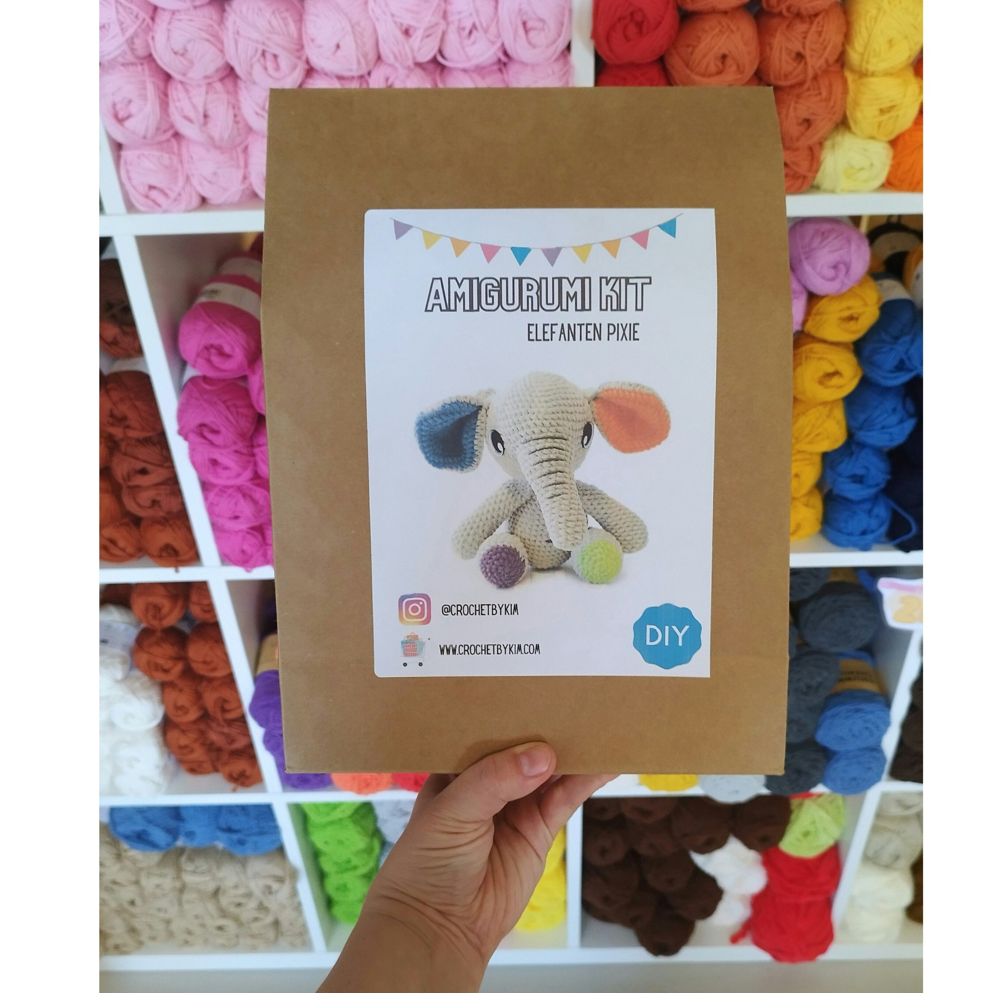 DIY kit Elefant PIXIE • Safari • Virkset gosedjur • Do it yourself kit • Crochetbykim