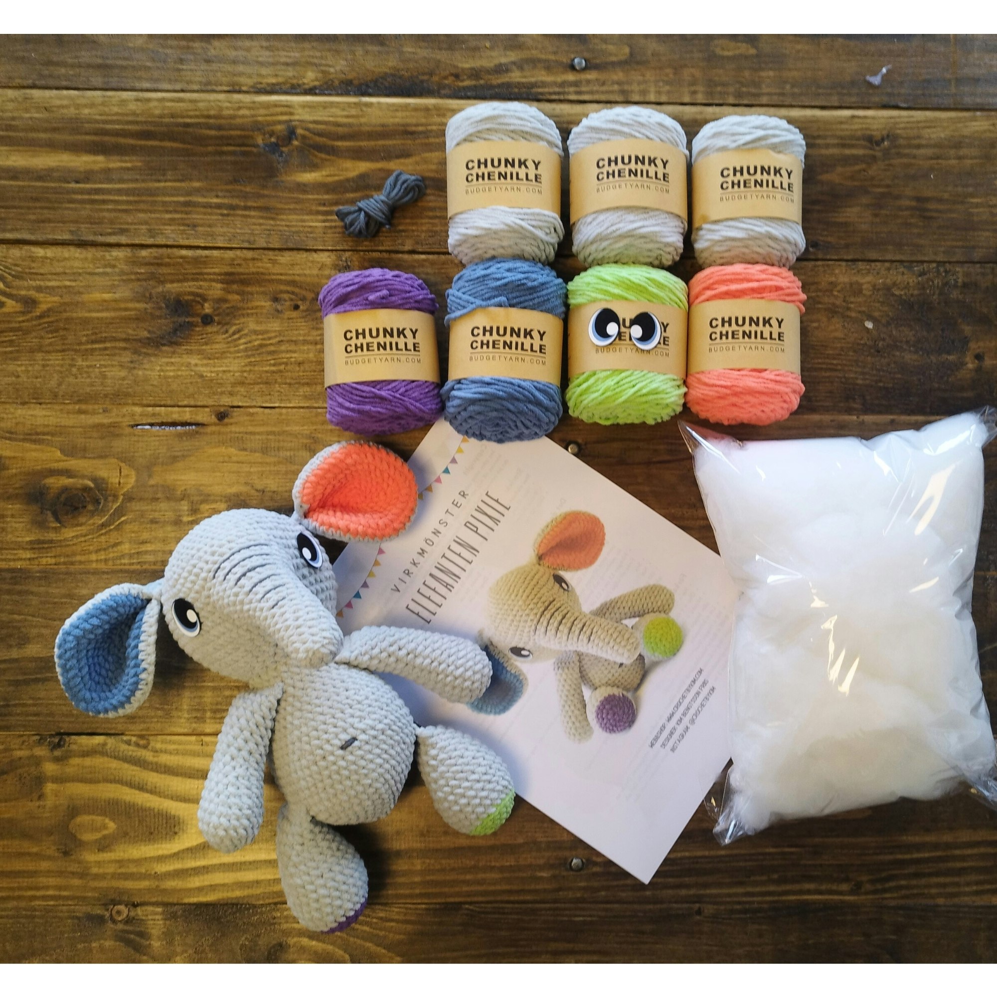 DIY kit Elefant PIXIE • Safari • Virkset gosedjur • Do it yourself kit • Crochetbykim