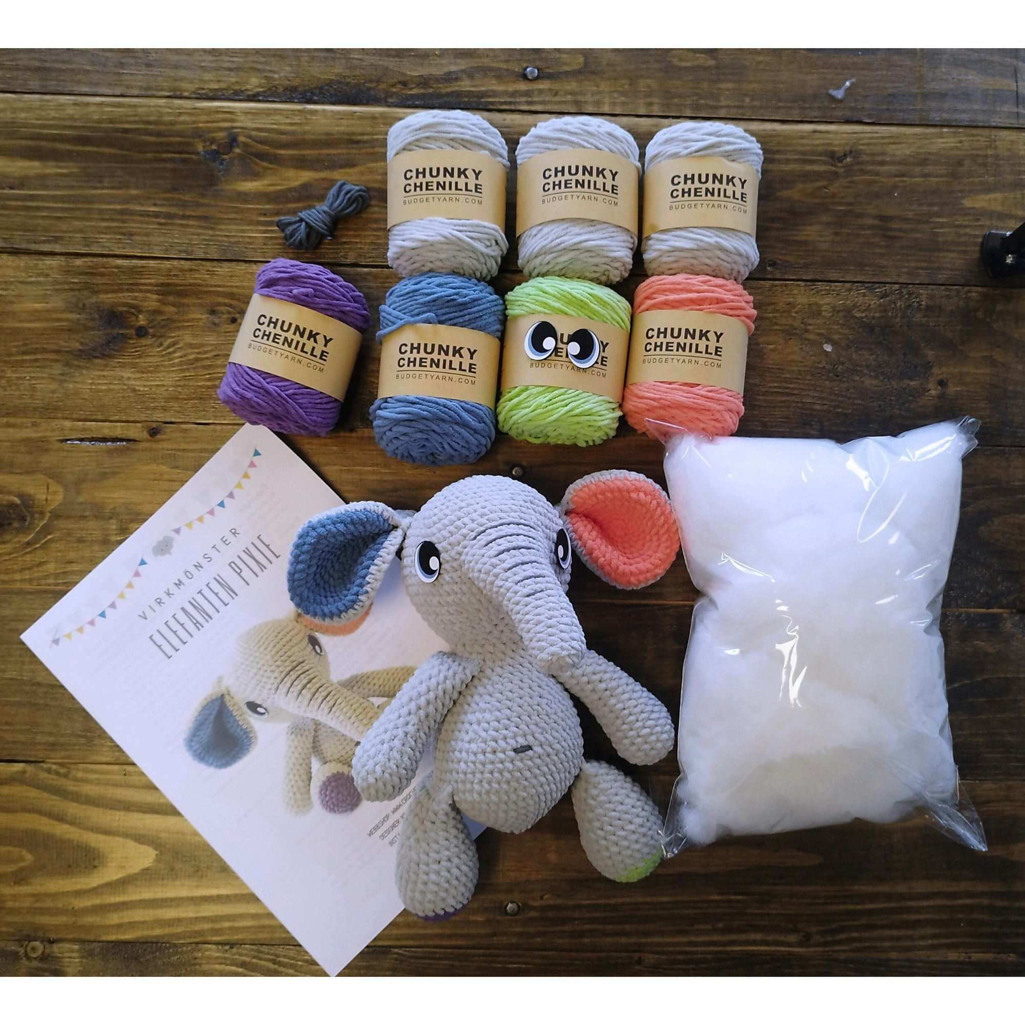 DIY kit Elefant PIXIE • Safari • Virkset gosedjur • Do it yourself kit • Crochetbykim