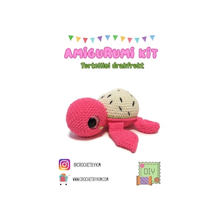 Amigurumi kit Sköldpadda Turtellini Drakfrukt • Virkset gosedjur • DIY-kit • Crochetbykim