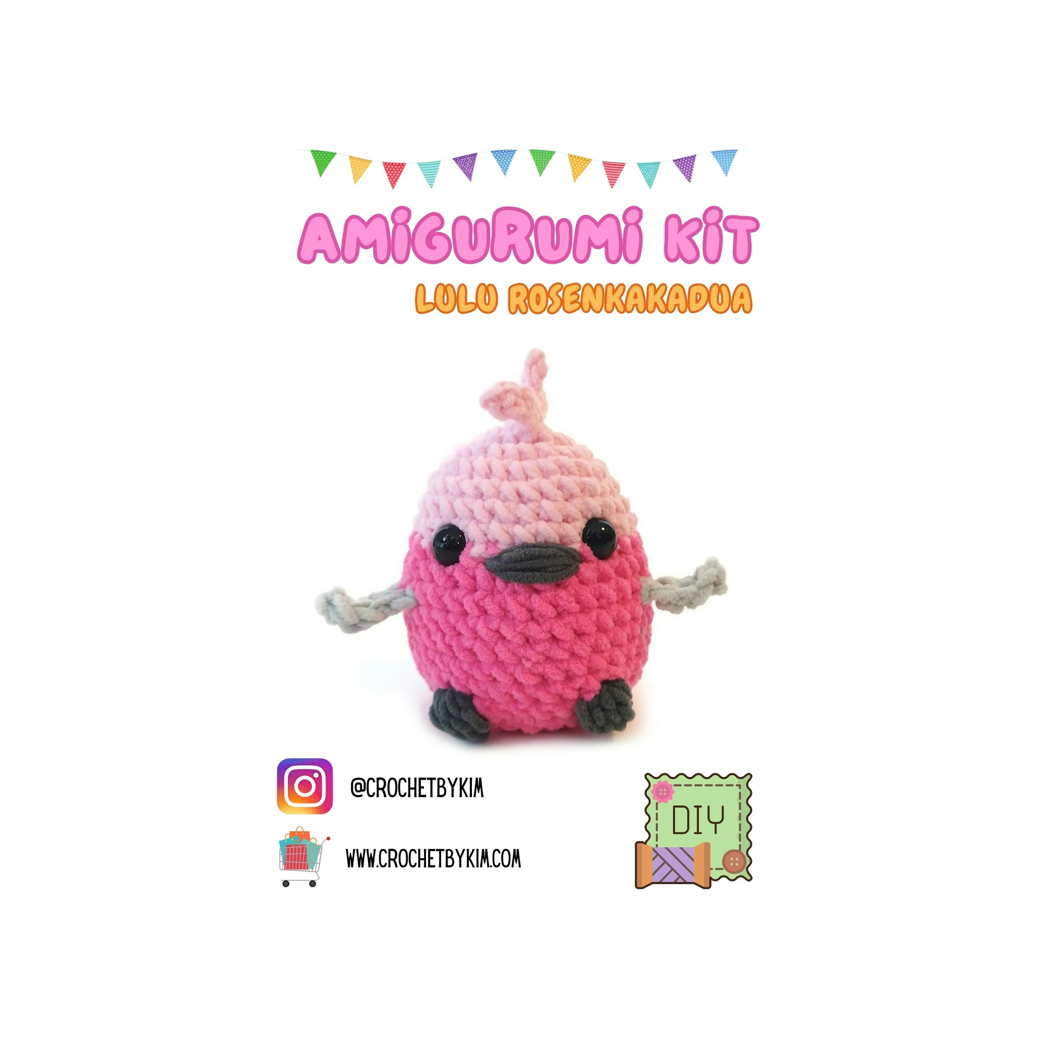 Amigurumi kit LULU rosenkakadua• Virkset gosedjur • DIY-kit • Crochetbykim