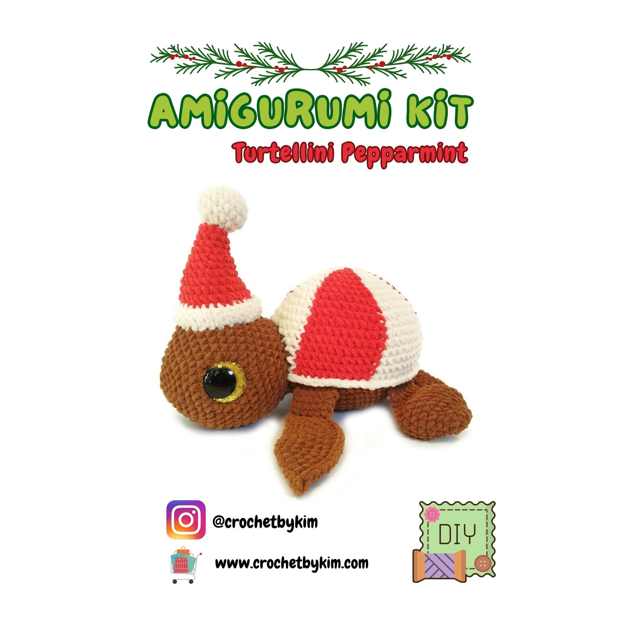 Amigurumi kit Pepparmint Sköldpadda Turtellini • Virkset gosedjur • DIY-kit • Crochetbykim
