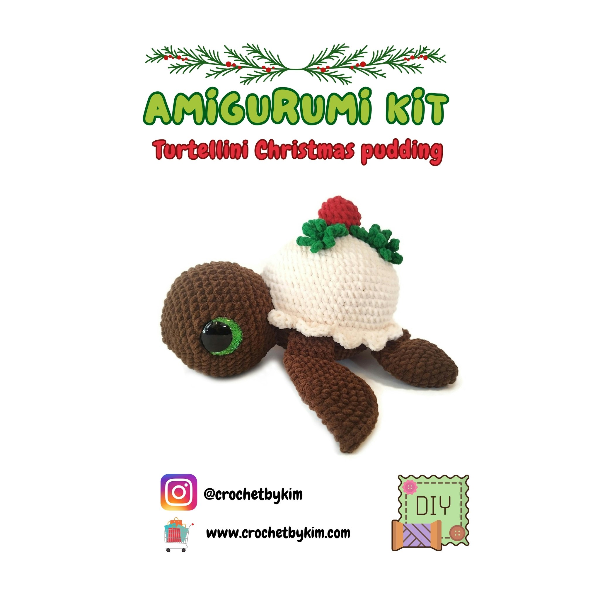 Amigurumi kit Christmas Pudding Sköldpadda Turtellini • Virkset gosedjur • DIY-kit • Crochetbykim