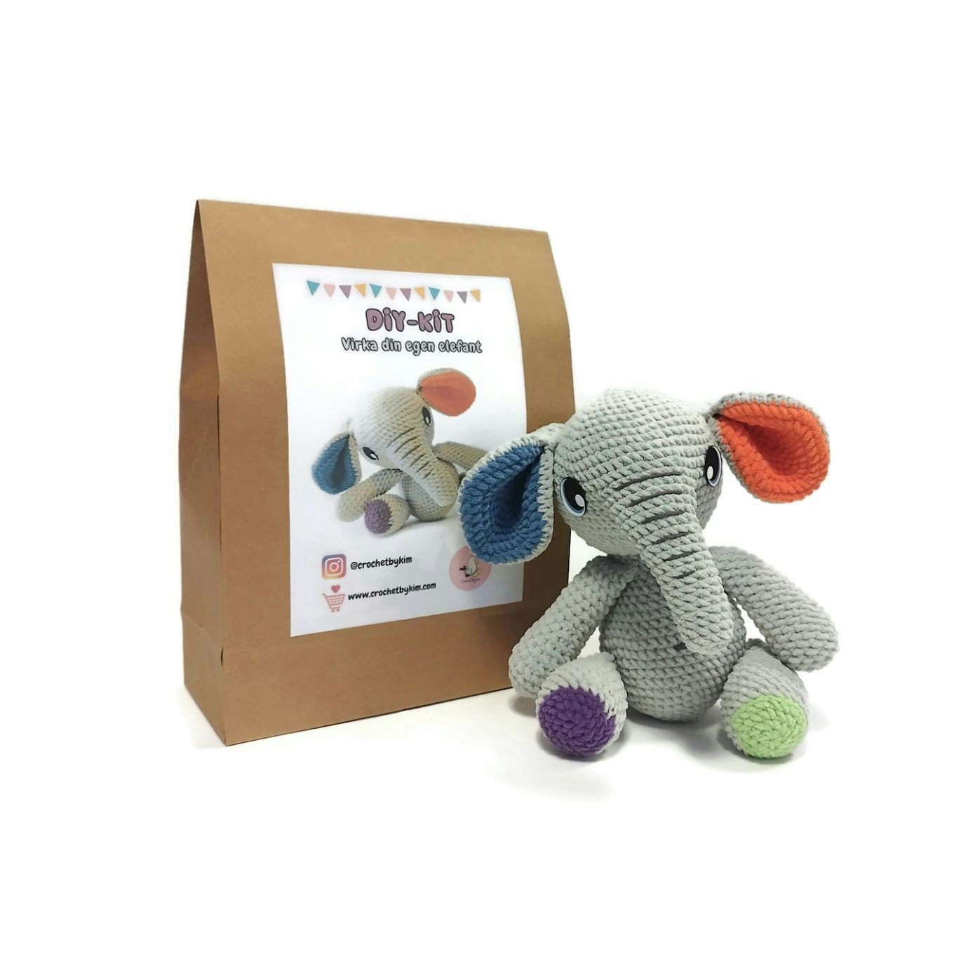 DIY kit Elefant PIXIE • Safari • Virkset gosedjur • Do it yourself kit • Crochetbykim