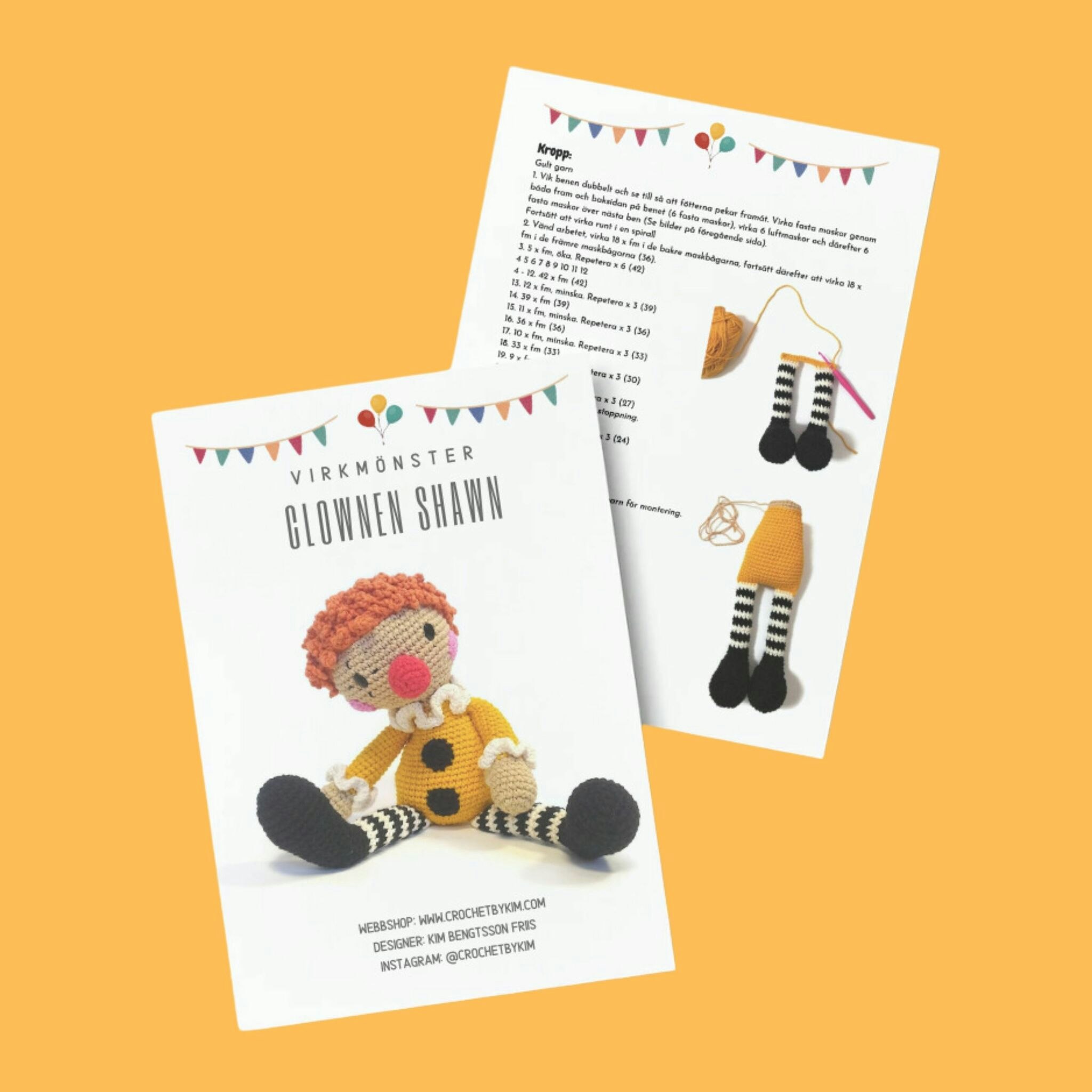 VIRKMÖNSTER Clownen Shawn • Docka Clown Circus • amigurumi virkbeskrivning • crochetbykim • PDF