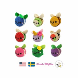 Virkmönster Bi • Jelly Bin • 9 i 1 mönster • Drakfrukt Blåbär Enhörning Pickle
