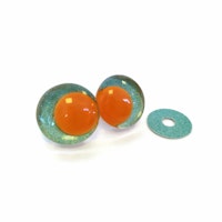 Mint 3D Off center Glitterögon med orange pupill 16mm 20mm 25mm 30mm • Sinker eyes • amigurumi ögon • virka • safety eyes • nalleögon