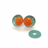 Mint 3D Off center Glitterögon med orange pupill 16mm 20mm 25mm 30mm • Sinker eyes • amigurumi ögon • virka • safety eyes • nalleögon