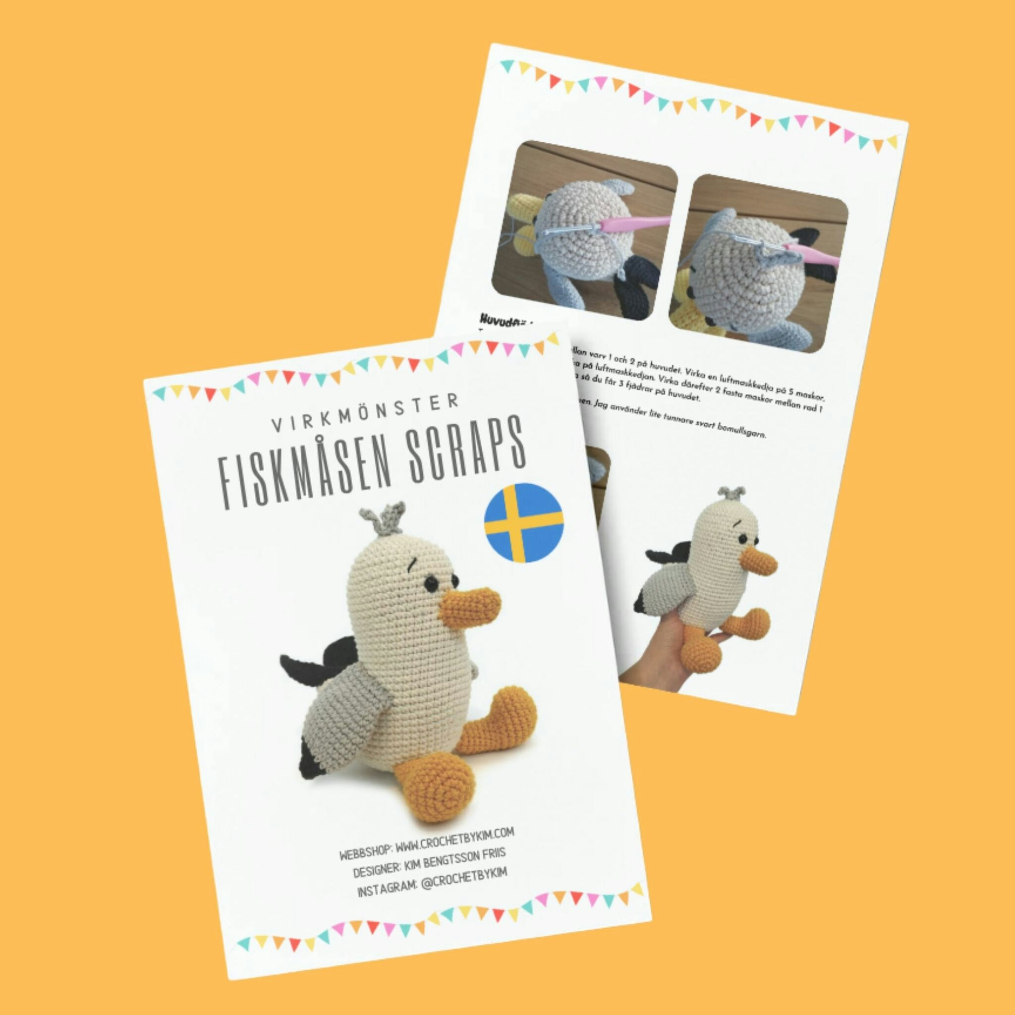 VIRKMÖNSTER Fiskmåsen Scraps • Fågel Fiskmås • amigurumi virkbeskrivning • crochetbykim • PDF