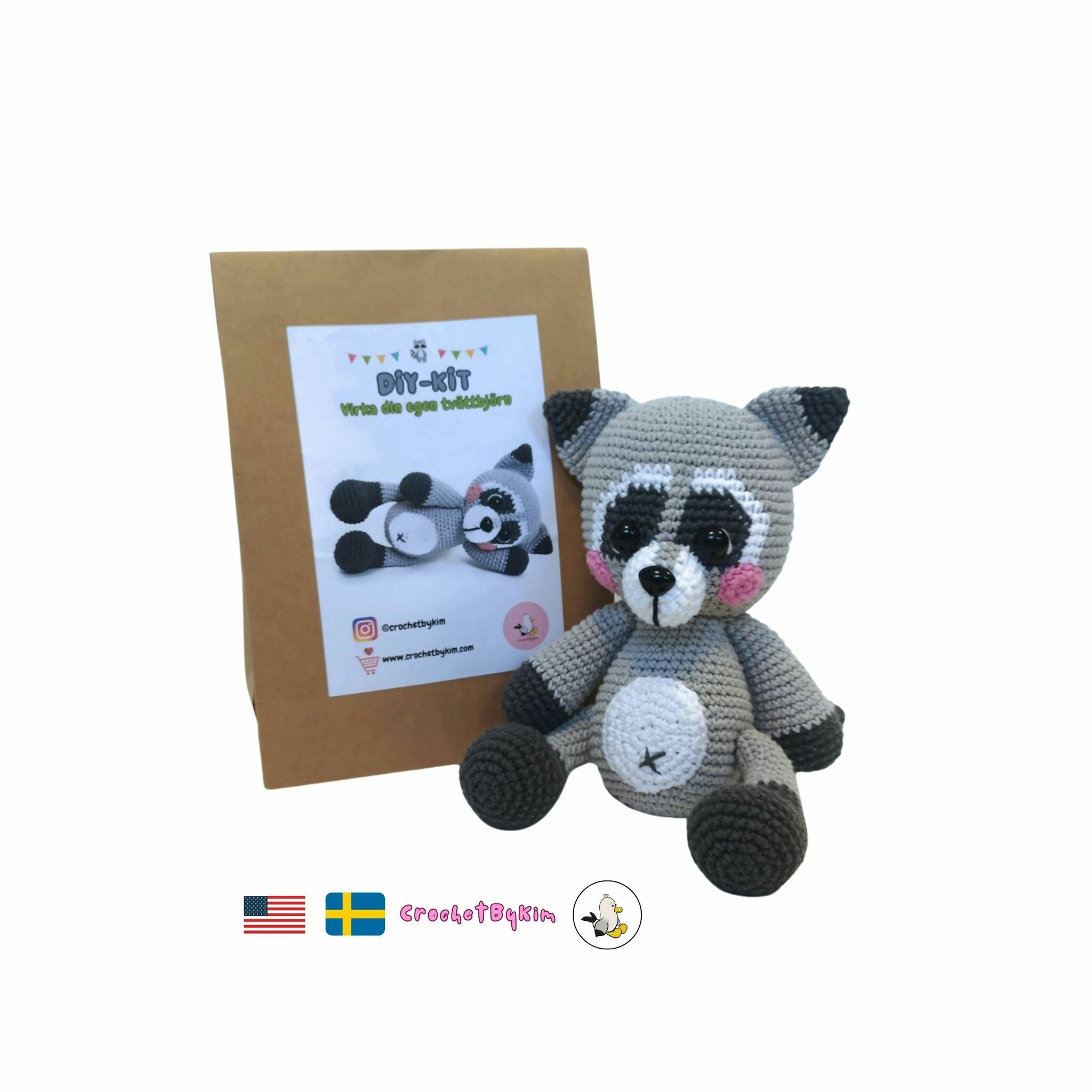 DIY kit Smokey Tvättbjörn • Raccoon • Virkset gosedjur • Virka din egen tvättbjörn • Crochetbykim
