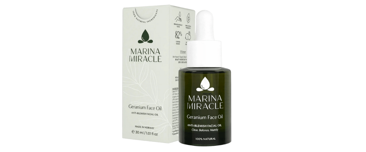 Balanserende ansiktsolje med geranium og tetre som pleier fet og akneutsatt hud uten å tette porene.
