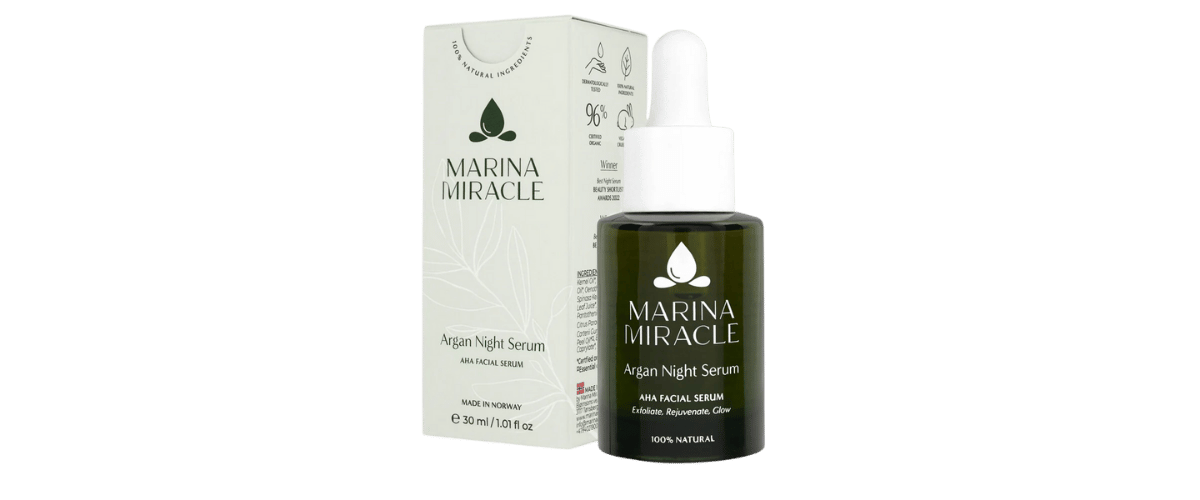Nattserum med AHA-fruktsyre, argan og aprikos som eksfolierer og gir dyp fuktighet for alle hudtyper.