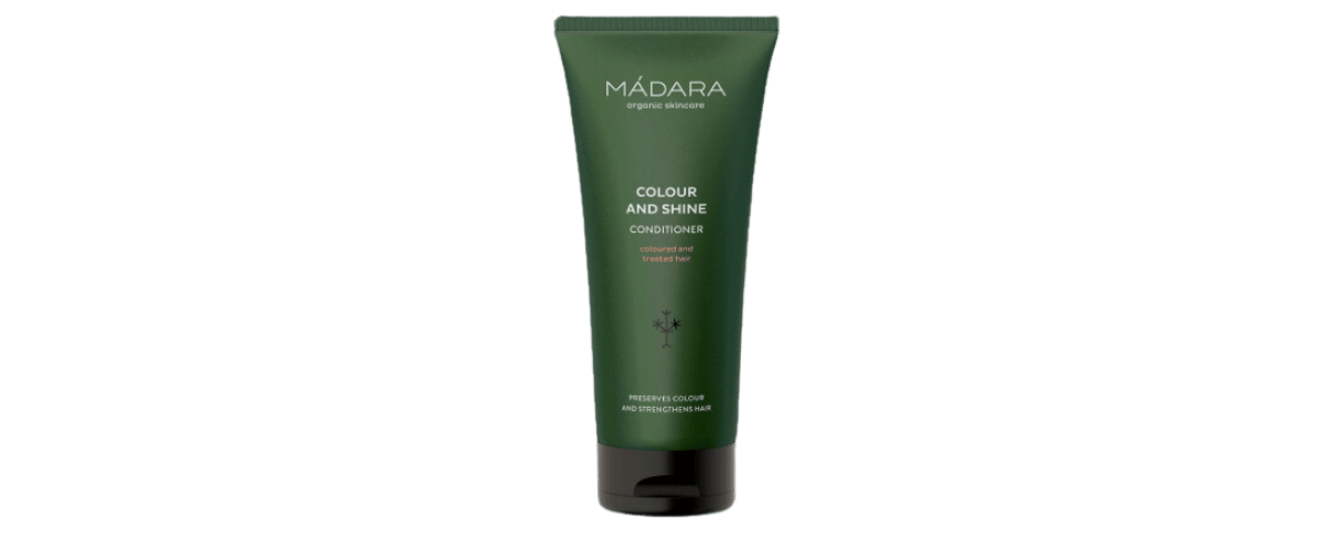 Madara Colour and Shine Conditioner – fargebevarende balsam med linfrø og hestekastanje som gir glans, beskytter farge og mykgjør farget hår.