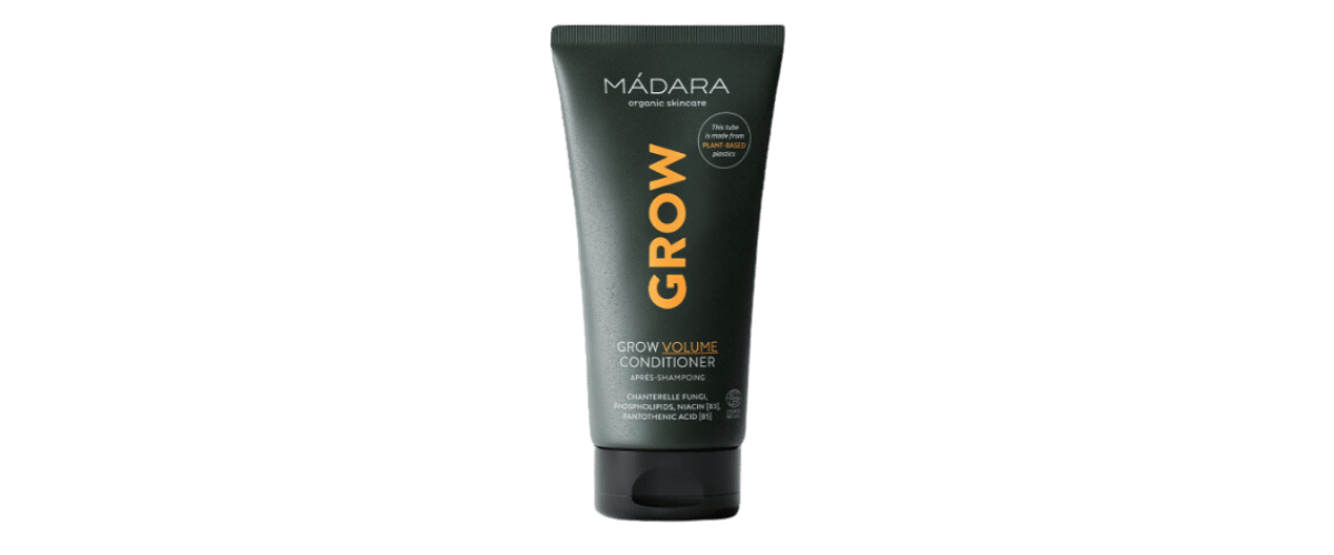 Madara Grow Volume Conditioner – volumgivende balsam som styrker, beskytter og gir fyldig hår uten å tynge det ned. Miljøvennlig emballasje.