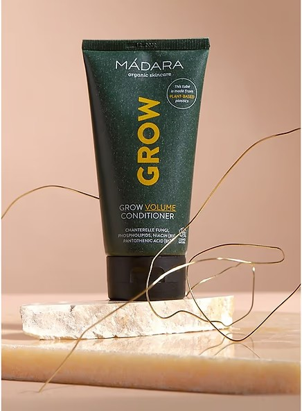 Madara Grow Volume Conditioner – volumgivende balsam som styrker, beskytter og gir fyldig hår uten å tynge det ned. Miljøvennlig emballasje.