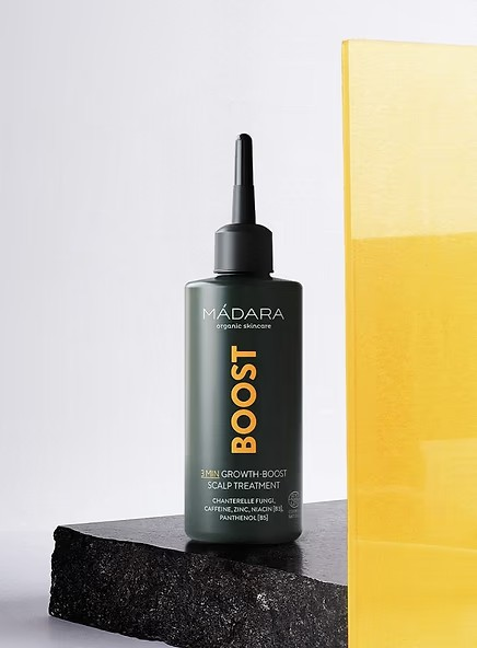 Madara BOOST Growth-Boost Scalp Treatment – stimulerer hodebunnen og styrker håret, motvirker hårtap og fremmer vekst for fyldigere hår.