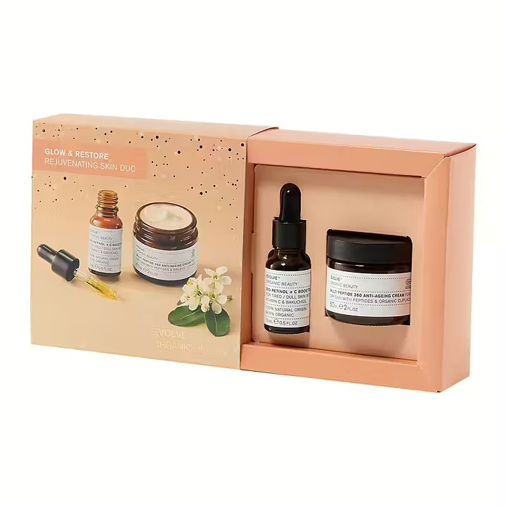 Evolve Glow & Restore Rejuvenating Skin Duo – anti-age gavesett med bio-retinol og peptider som gir glød, reduserer linjer og fremmer fasthet.