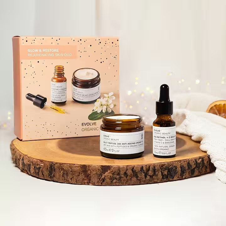 Evolve Glow & Restore Rejuvenating Skin Duo – anti-age gavesett med bio-retinol og peptider som gir glød, reduserer linjer og fremmer fasthet.