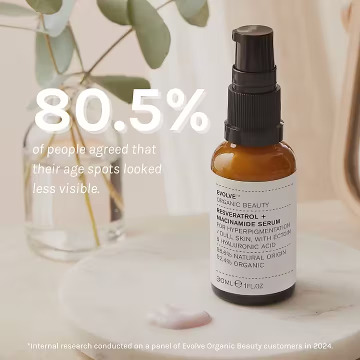 Evolve Resveratrol + Niacinamide Serum – økologisk serum som reduserer pigmentering, gir jevn hudtone og beskytter mot miljøskader.