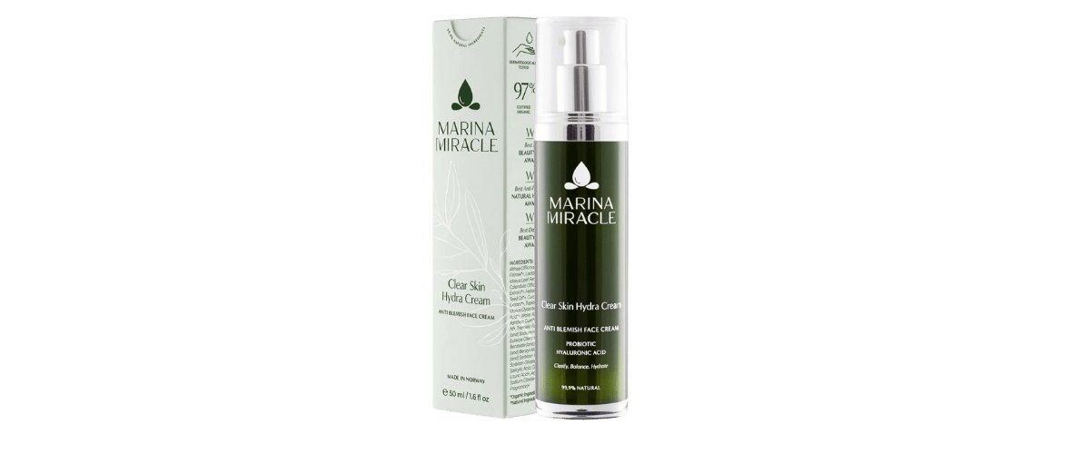 Marina Miracle Clear Skin Hydra Cream – Lett fuktighetskrem for fet, kombinert og akneutsatt hud. Hydrerer uten å tette porene.