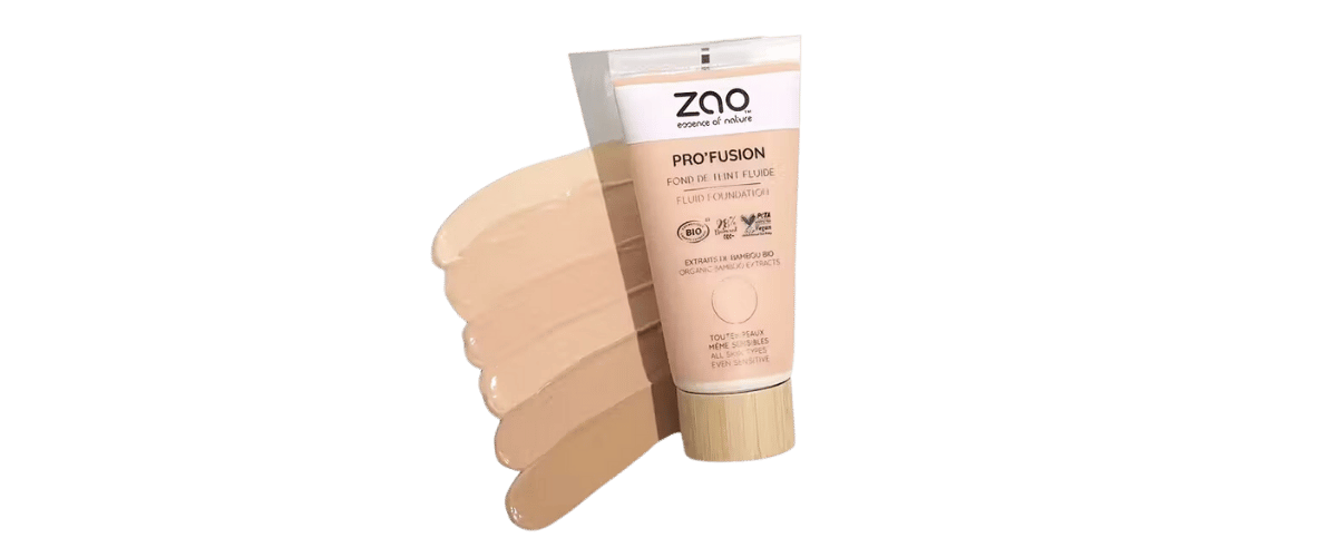Zao Pro'Fusion Fluid Foundation, økologisk og vegansk foundation med naturlig dekkevne og pleiende ingredienser for alle hudtyper, inkludert sensitiv hud.