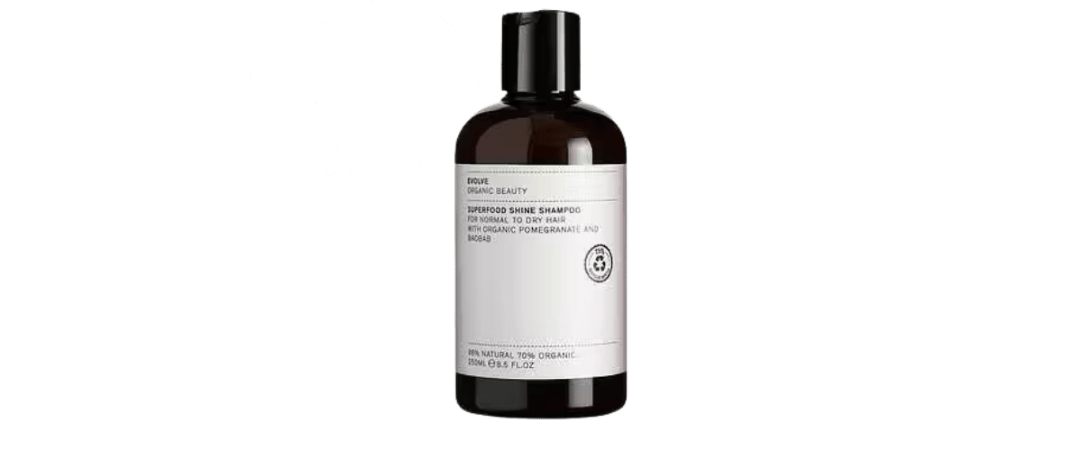 Evolve Superfood Shine Shampoo – økologisk sjampo for normalt til tørt hår, gir glans, styrker og reduserer frizz med naturlige ingredienser.