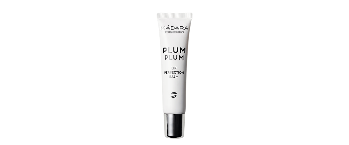 Madara Plum Plum Lip Balm – naturlig leppepomade med plommeolje for myke, fuktede og beskyttede lepper, fri for syntetiske ingredienser.