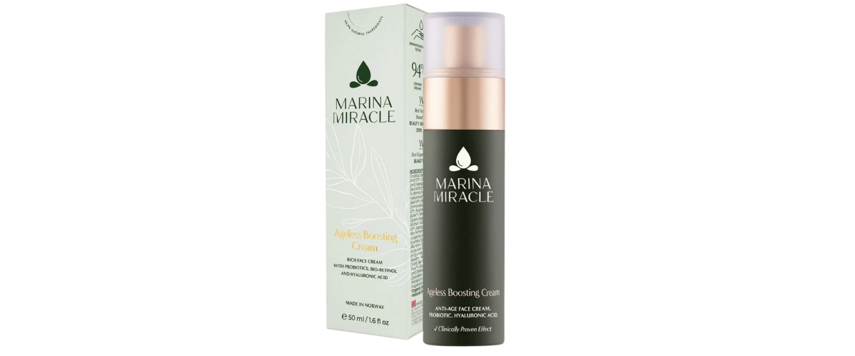Marina Miracle Ageless Boosting Cream – Rik, naturlig anti-age krem med bio-retinol og probiotika. Revitaliserer og styrker moden hud.