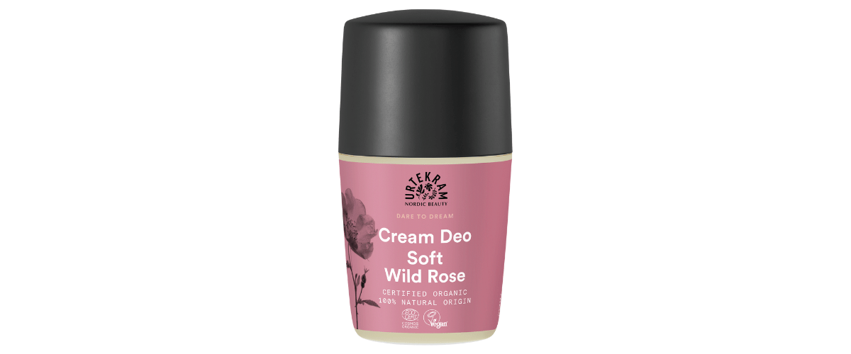 Urtekram Soft Wild Rose Cream Deo – Økologisk roll-on deodorant med villrose og aloe vera. Naturlig og vegansk luktbeskyttelse.