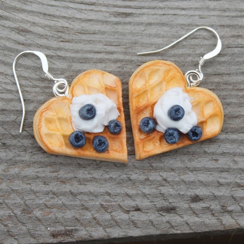 ORDER, Earrings waffles with whipped cream and blueberries