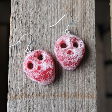 Earrings, red sour skull