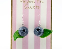 Earrings, blueberry with leaves