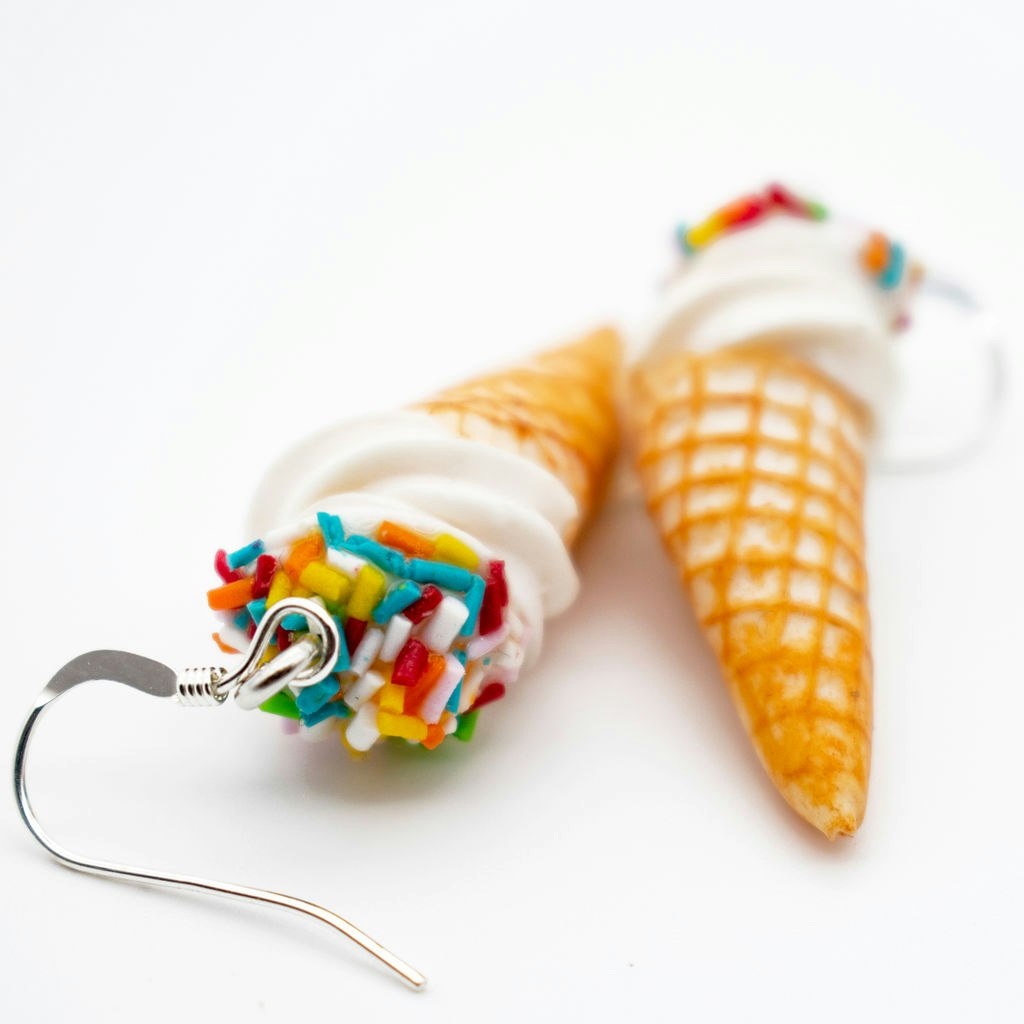 Earrings, Soft Ice Cream with Caramel Sprinkles