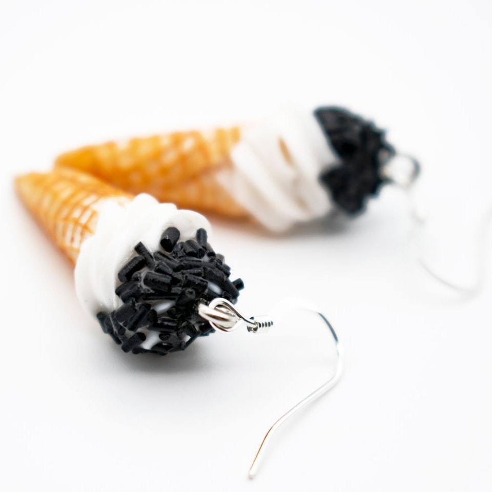 Earrings, Soft Ice Cream with Licorice Sprinkles