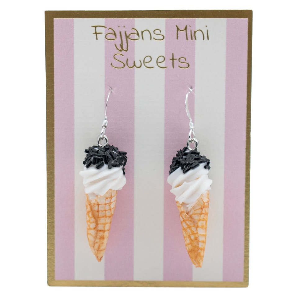 Earrings, Soft Ice Cream with Licorice Sprinkles
