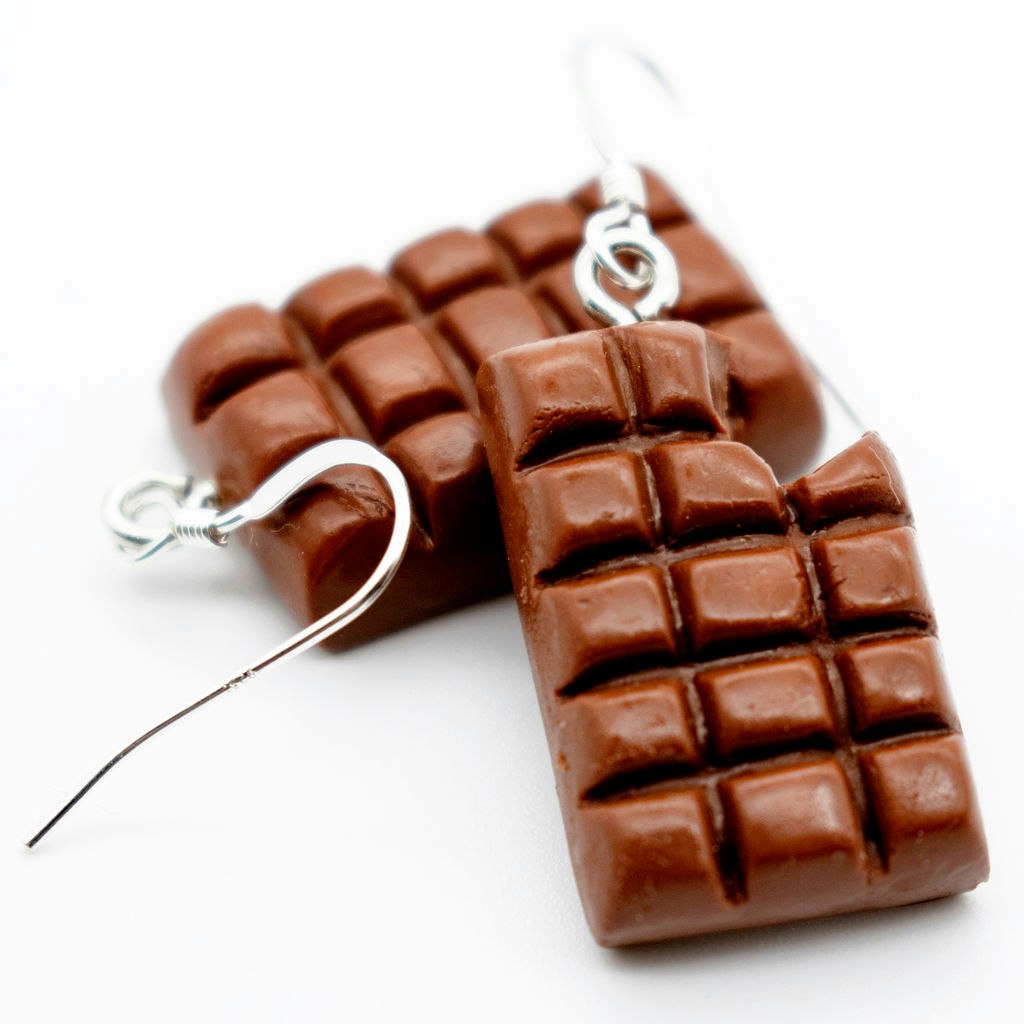 Earrings, chocolate with bite