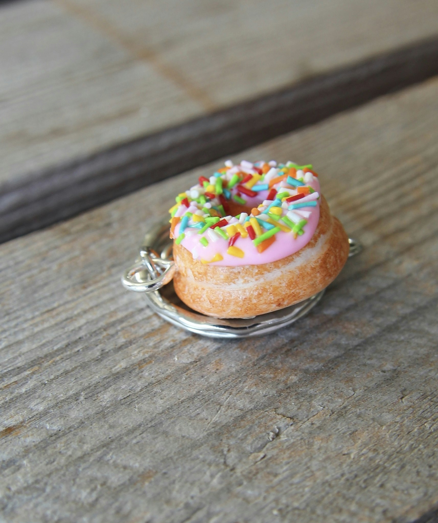 Keychain, donut with pink icing and sprinkles