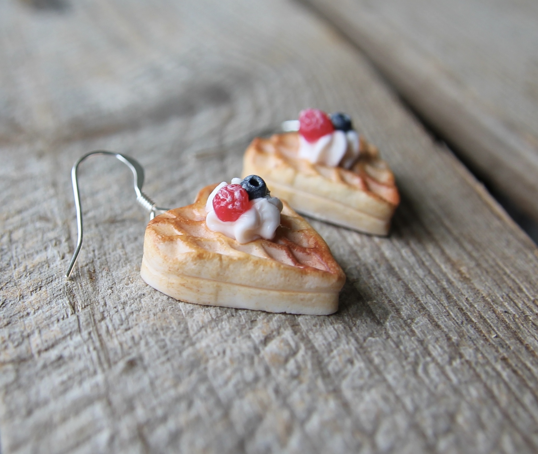 Earrings waffles with raspberries and blueberries