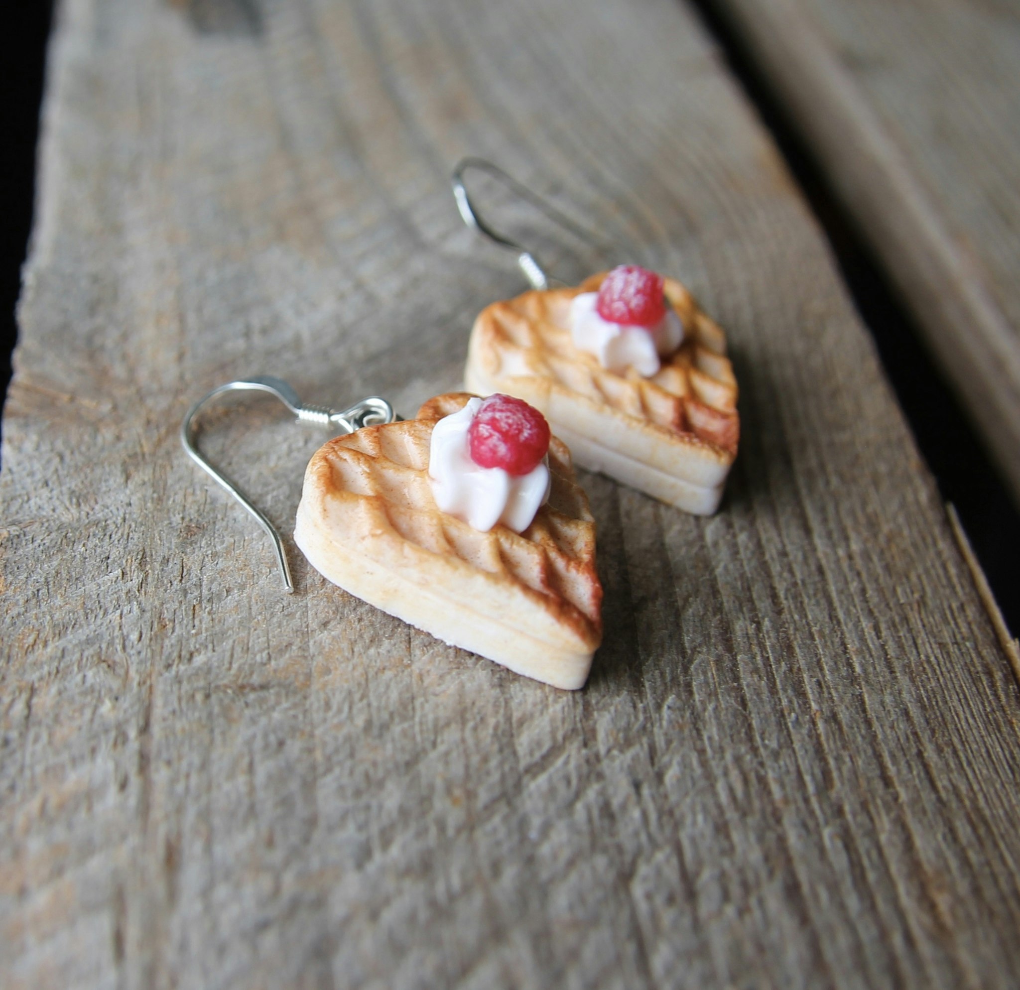ORDER, Earrings waffles with whipped cream and raspberries