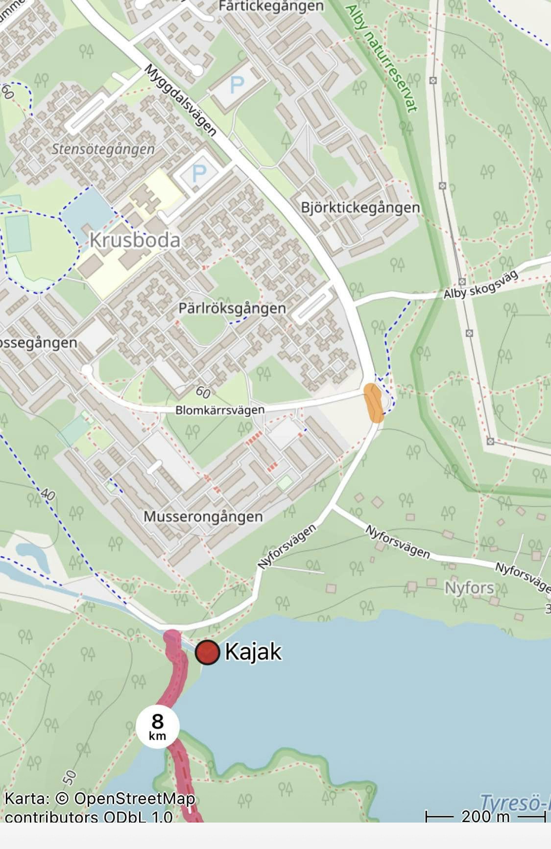 Paddla Kajak den 3/6 på Tyresö Flaten, åar och flera sjöar.